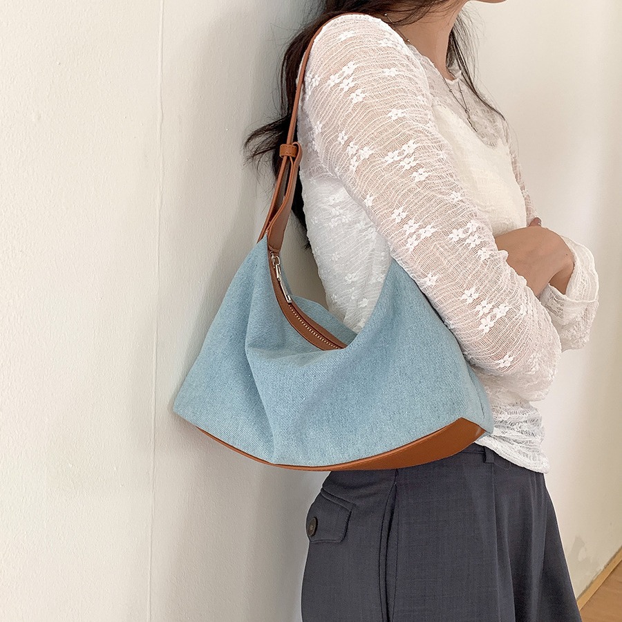 Borsa in denim versione coreana, in PU, casual, estiva, nuova, monospalla, borsa da ascella, borsa di alta gamma di nicchia da donna_voghion.com