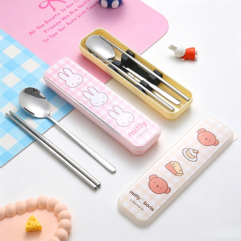 Miffy Cartoon Tableware Storage Box Children's Portable Tableware Set Chopsticks Spoon Student Office Worker Tableware Box