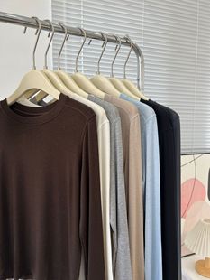 Lyocell acetate wool fabric bottoming shirt small round neck long sleeve women's solid color Korean style small T-shirt for inner wear and outer wear
