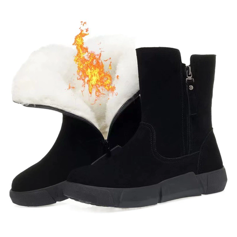 Женские зимние сапоги Northeastern из натуральной кожи и меха, с флисовой подкладкой для тепла, водонепроницаемые, из замши, средней длины, короткие сапоги для снега и тепла.