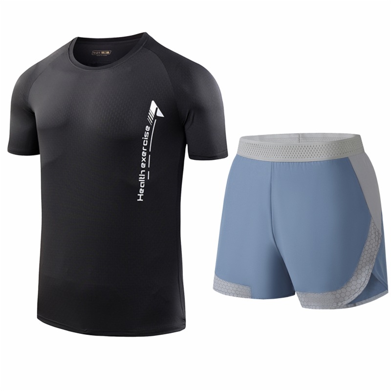 Traje deportivo de seda de hielo para hombres secado rápido transpirable verano delgado para correr manga corta para hombres suelta moda de tamaño grande