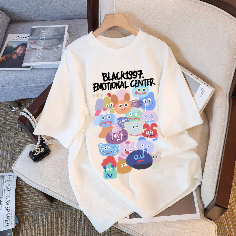 2026 New Popular Dopamine Style White Short-Sleeve T-Shirt for Women, Summer Loose Fit Plus Size Half-Sleeve Top 2026 New Popular Dopamine Style White Short-Sleeve T-Shirt for Women, Summer Loose Fit Plus Size Half-Sleeve Top