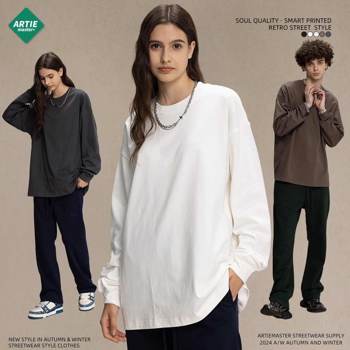 2023 Otoño e Invierno Nueva Camiseta de manga larga para hombres Heavy G de gran tamaño de marca de moda cuello redondo camisa de manga larga para hombres