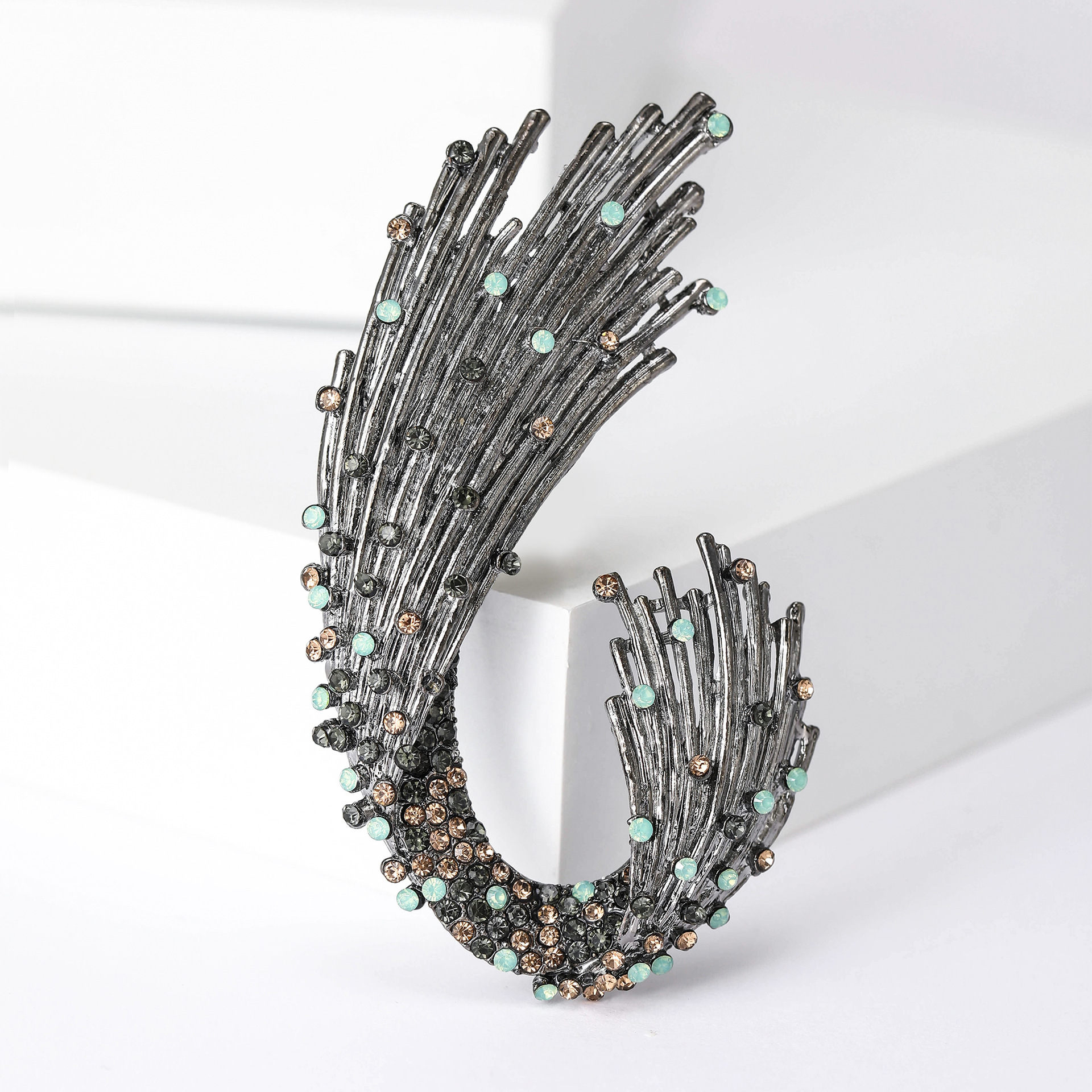 Exquisite Retro Metall Strass Welle Brosche Für Damen Schal Mantel_voghion.com
