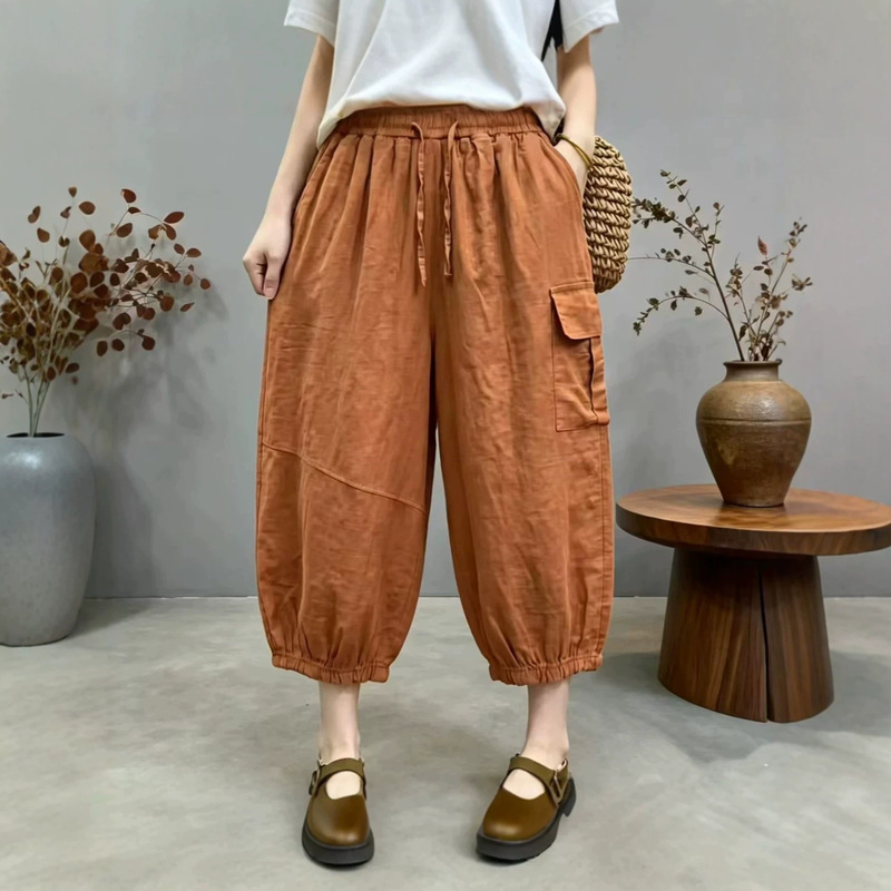Double-Layer Cotton Gauze Workwear-Style Lace Balloon Pants, 84, Pants Length 1194