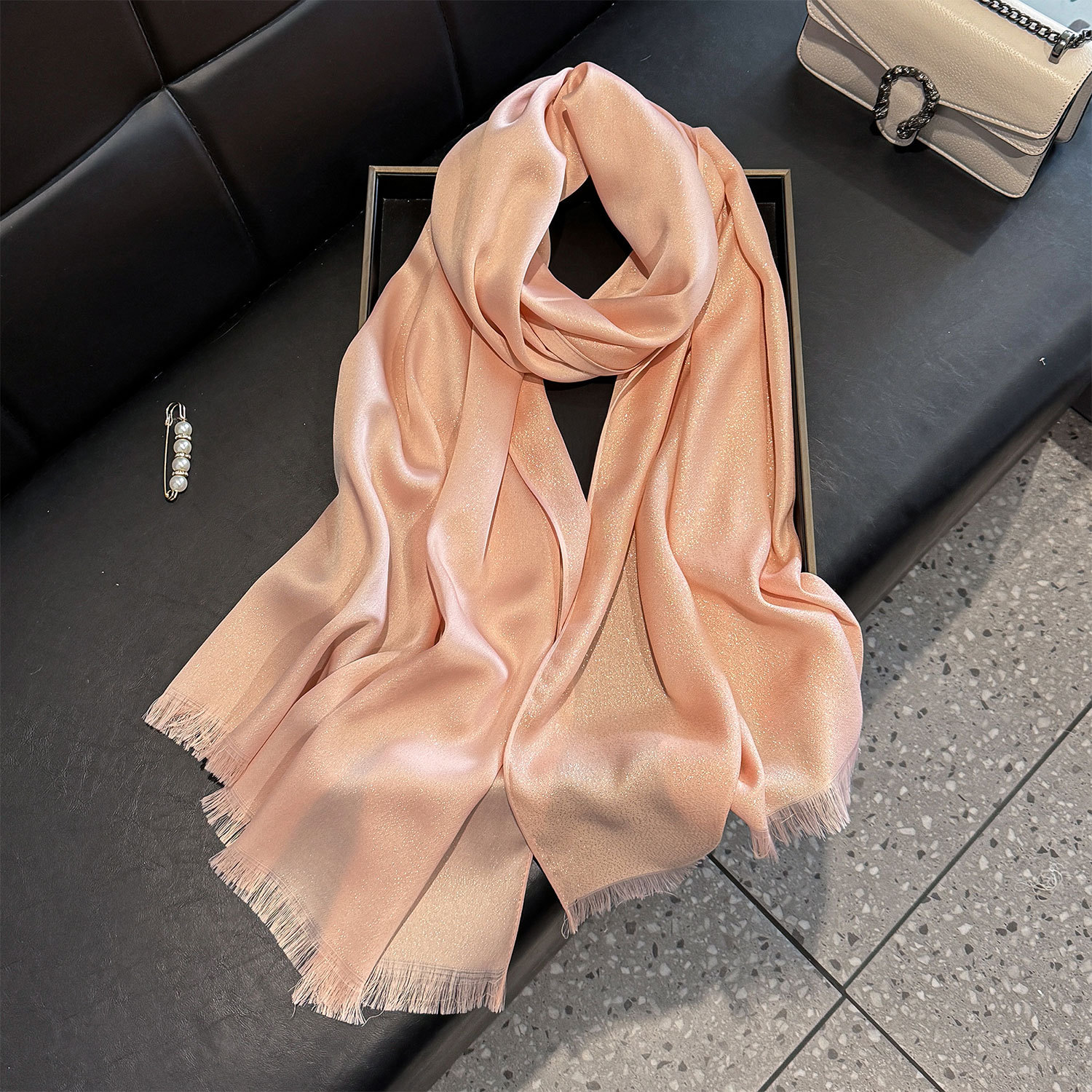Women's Silk Scarf With Gold Thread Solid Colour Long Beach Wrap_voghion.com