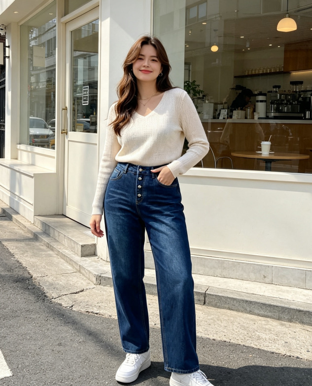 Jeans Rectos de Cintura Alta para Mujer de Mezclilla de Algodón, Sin Elasticidad, Lavado con Agua, para Uso Casual