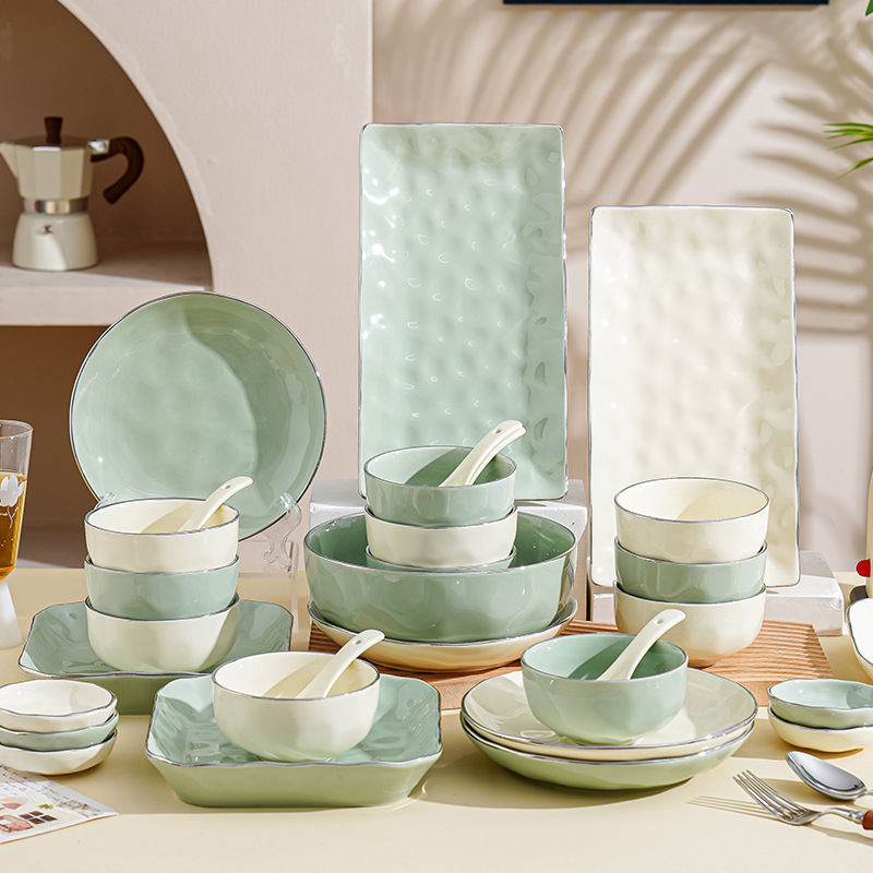 Cream style bowl and dish suit household light luxury bowl and chopsticks plate and tableware combination high-grade sense bowl and plate tableware suit wholesale Cream style bowl and dish suit household light luxury bowl and chopsticks plate and tableware combination high-grade sense bowl and plate tableware suit wholesale