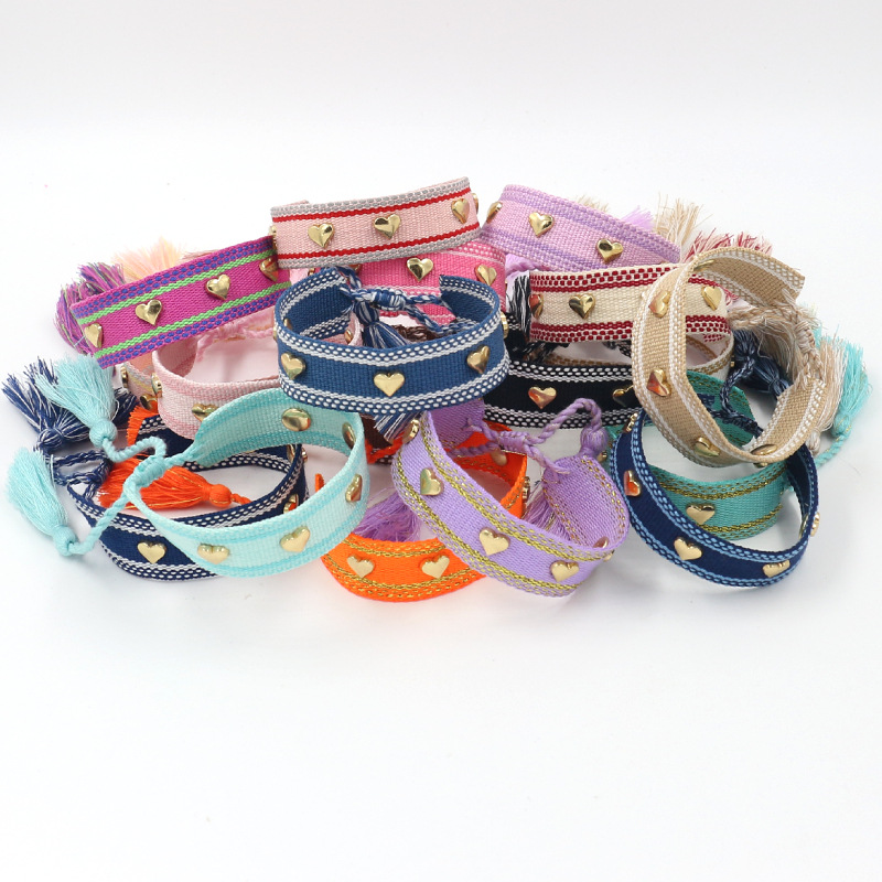 15g Weight Bracelets Classification 1 Piece Quantity 1 Piece Bohemian Tassel Heart Shape Polyester Unisex Bracelets