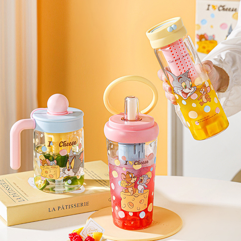 新しいトムとジェリー高ホウケイ酸ガラス高価値ウォーターカップ夏大容量ストローカップ茶漏れカップ|undefined