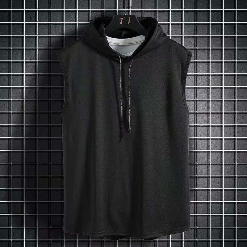 Playera sin Mangas con Capucha para Hombre de Poliéster con Cordón para Deporte