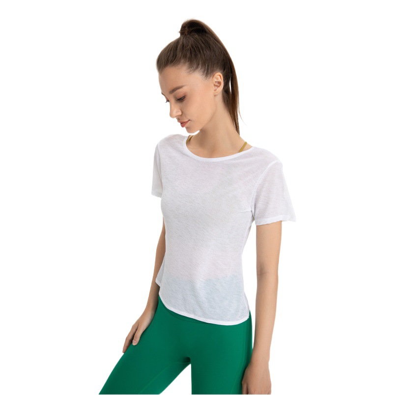 Camiseta deportiva de las mujeres ropa de yoga transpirable ligera espalda suelta blusa fitness correr de secado rápido Pilates manga corta verano