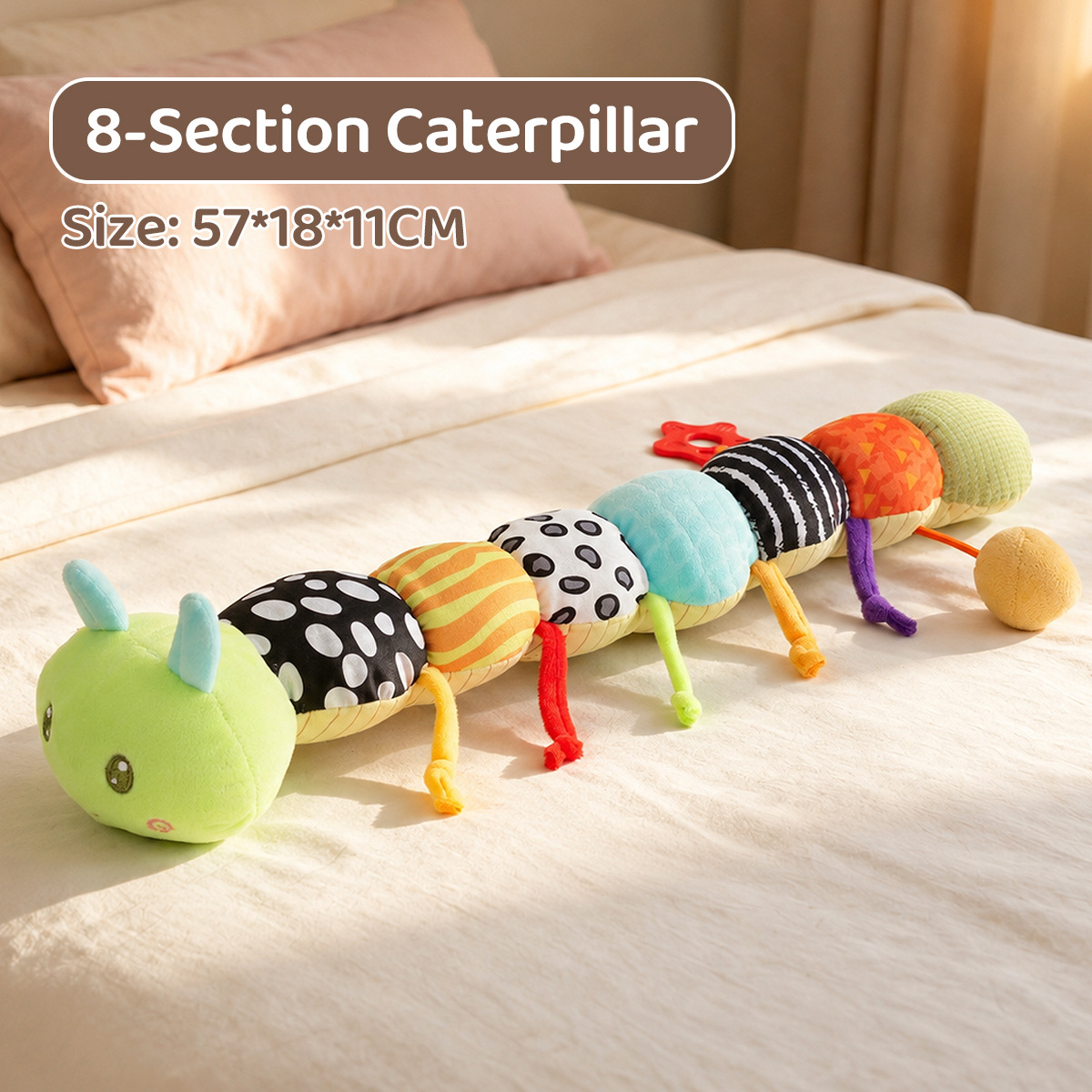 Cross-border baby plush caterpillar toy, soothing doll with music, pull-string height ruler, sensory enlightenment toy