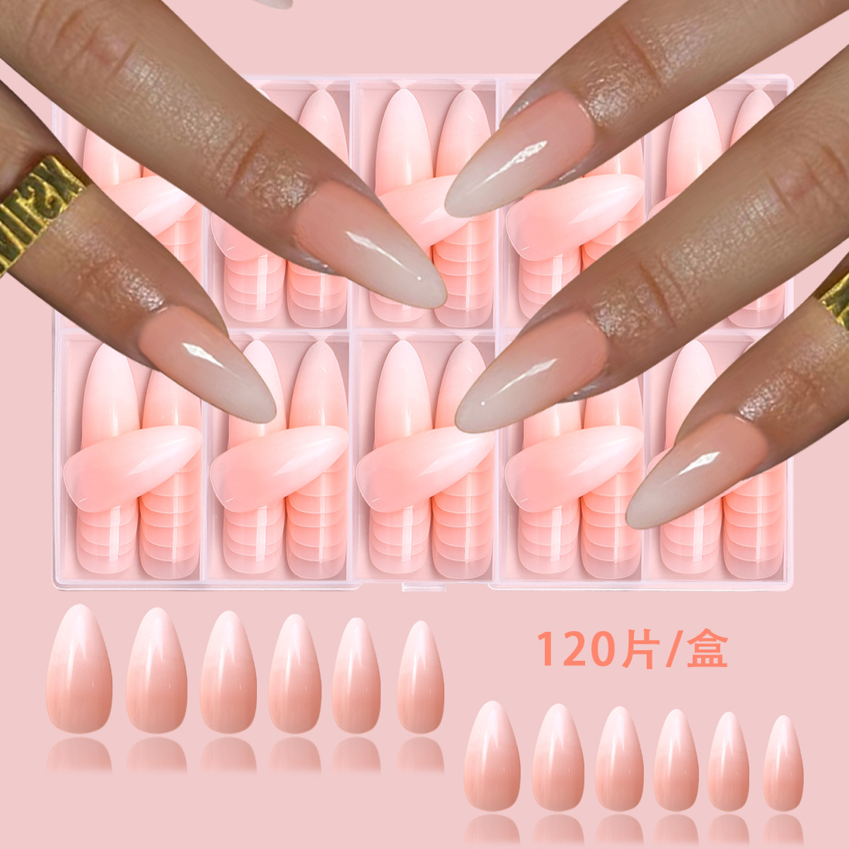 120 piezas de parche de uñas falsas rosadas en una caja, parche de uñas falsas desmontable para usar uñas