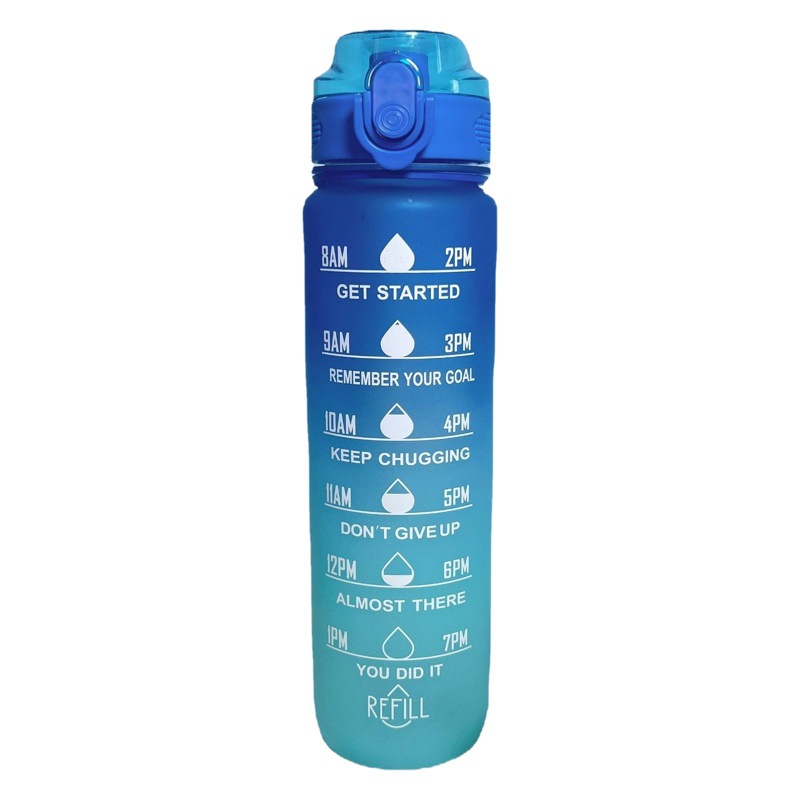 Fábrica en stock 1000ml gradiente bebida directa moda deportes al aire libre taza de agua con escala elevación cuerda paja rebote taza
