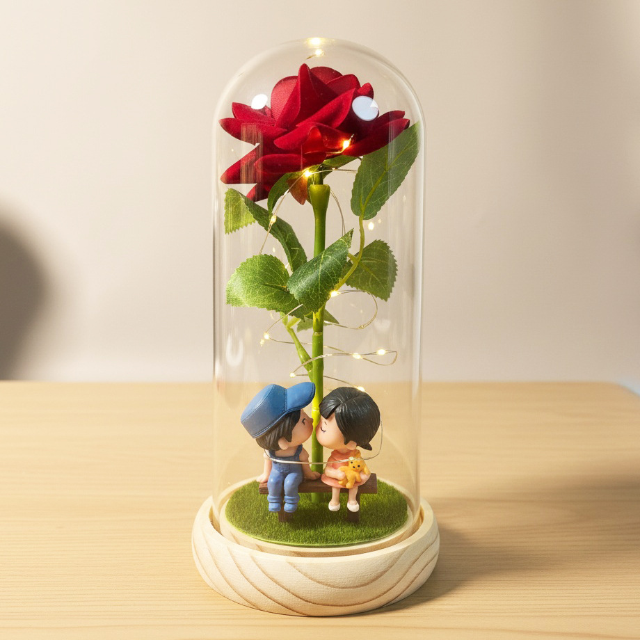 Rosa roja + banco + tronco