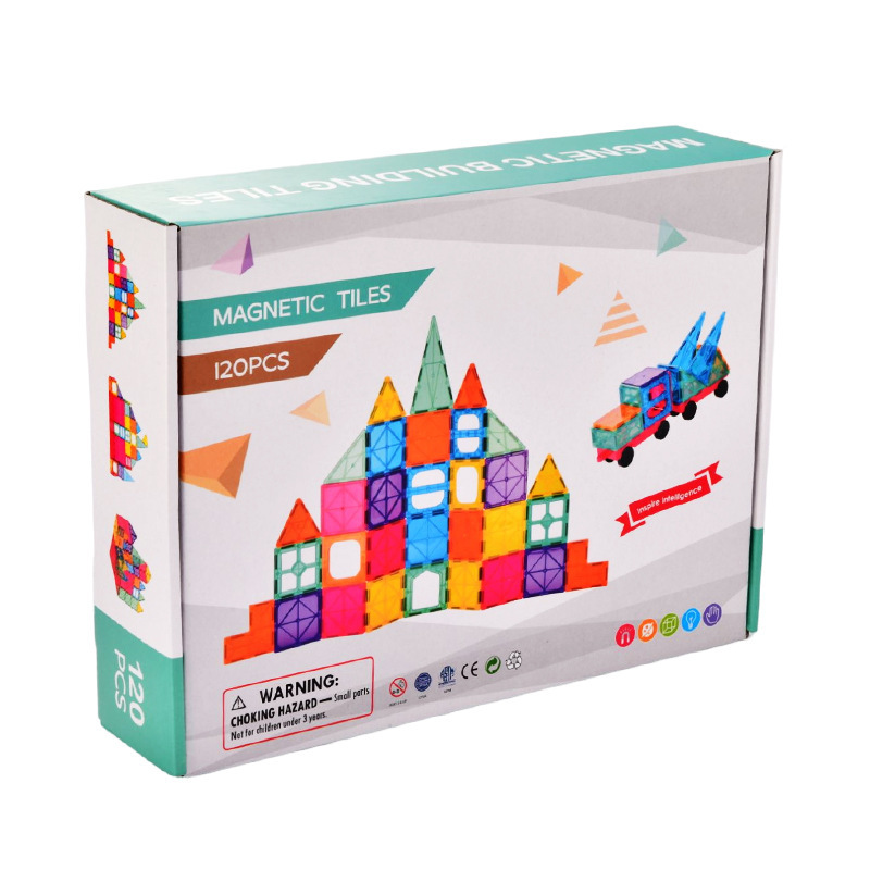 Bloques de construcción magnéticos coloridos para ventanas, juguetes educativos para niños, para el desarrollo intelectual, azulejos de construcción magnéticos, embalaje en caja de color en inglés, venta al por mayor.