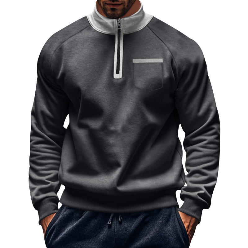 Men's Half Zip Sweatshirt With Stand Collar For Autumn And Winter_voghion.com