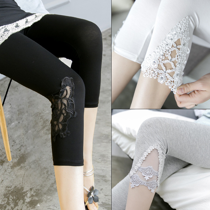 Women's Summer Lace Trim Modal Slim-Fit Capri Leggings, Elastic and Flattering, Plus Size