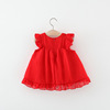 Summer dress, colored decorations with bow, 2023 collection, children's clothing, Korean style