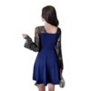 Slim fitting lace patchwork long sleeved dress with large hem