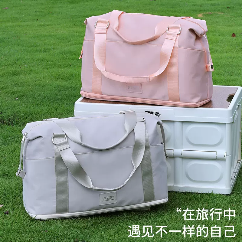 跨境简素旅行包轻便手提大容量干湿分离可扩展短途出差登机行李袋