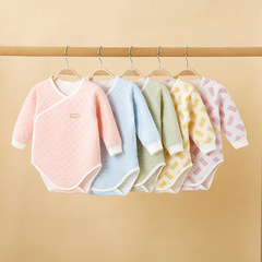 Newborn Baby Romper Spring and Autumn Pure Cotton Warm Baby Jumpsuit Quilted Long-sleeved Triangle Bodysuit Crawling Suit for Winter
