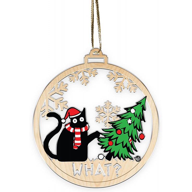 Creativo transfronterizo nuevo 20223 negro gato expresión divertida casa árbol de Navidad decoraciones adornos de acrílico colgante image 22