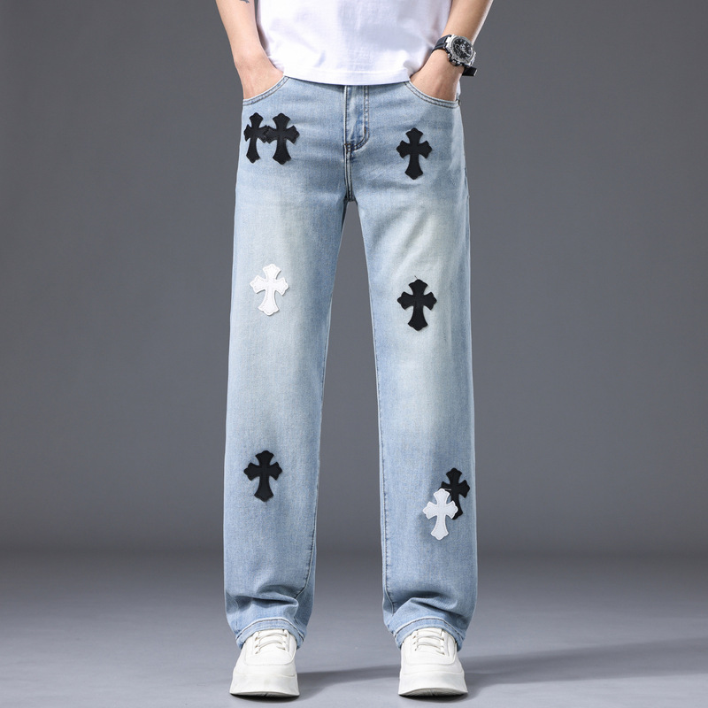 Light Luxury Replica High-Quality Men's Light Blue Embroidered Cross Jeans, Trendy Casual Pants for Cross-Border Fashion Brands Light Luxury Replica High-Quality Men's Light Blue Embroidered Cross Jeans, Trendy Casual Pants for Cross-Border Fashion Brands