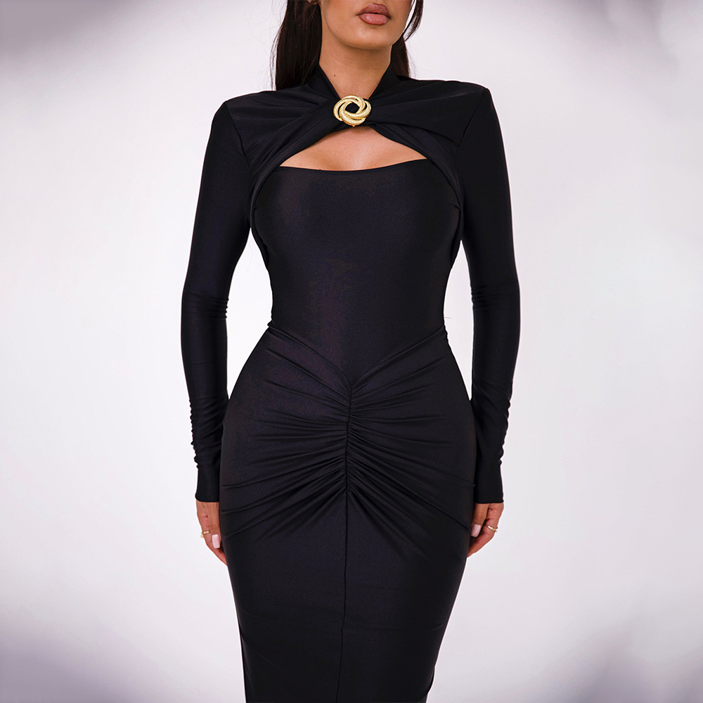 Abbigliamento donna sexy abito aderente a maniche lunghe vestito lungo_voghion.com