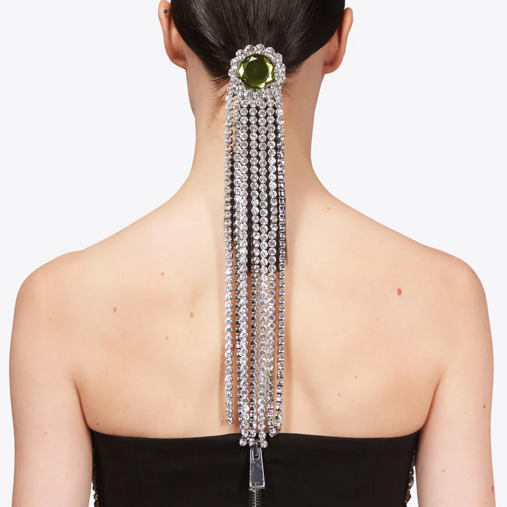 Cross-Border New Product Exaggerated Long Tassel Hair Chain on the Back of the Head European and American Fashion Ponytail Rhinestone Headwear Women's Hair Chain