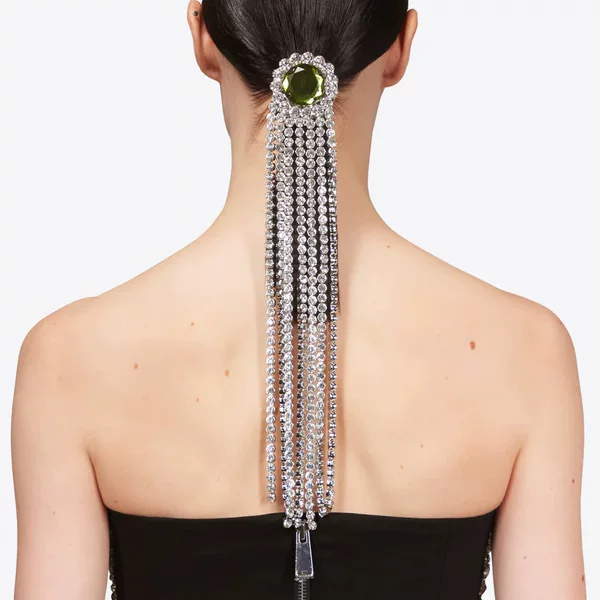 Cross-Border New Product Exaggerated Long Tassel Hair Chain on the Back of the Head European and American Fashion Ponytail Rhinestone Headwear Women's Hair Chain