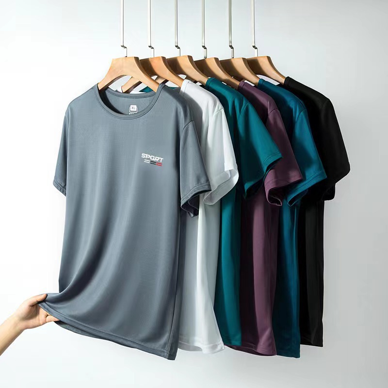 Casual silk quick dry elastic thin summer solid short sleeve T-shirt…