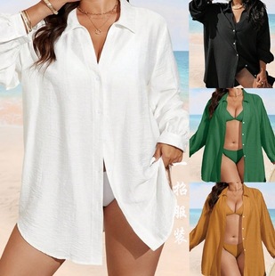 European and American Resort Style Loose Large Size Sun Protection Clothing Beach Jacket Bikini Cover-Up Swimsuit Cardigan