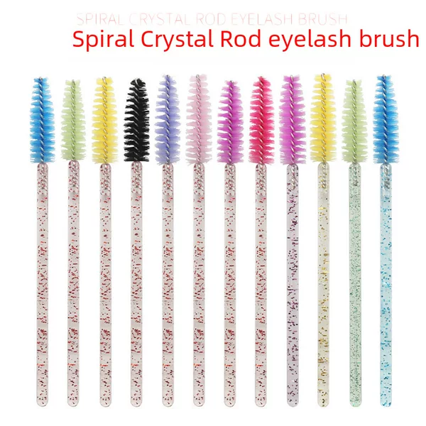 Cross-Border Supply of 50 Crystal-Handle Eyelash Brushes, Dual-Purpose Disposable Nylon Hair Eyelash Combs and Eyebrow Brushes