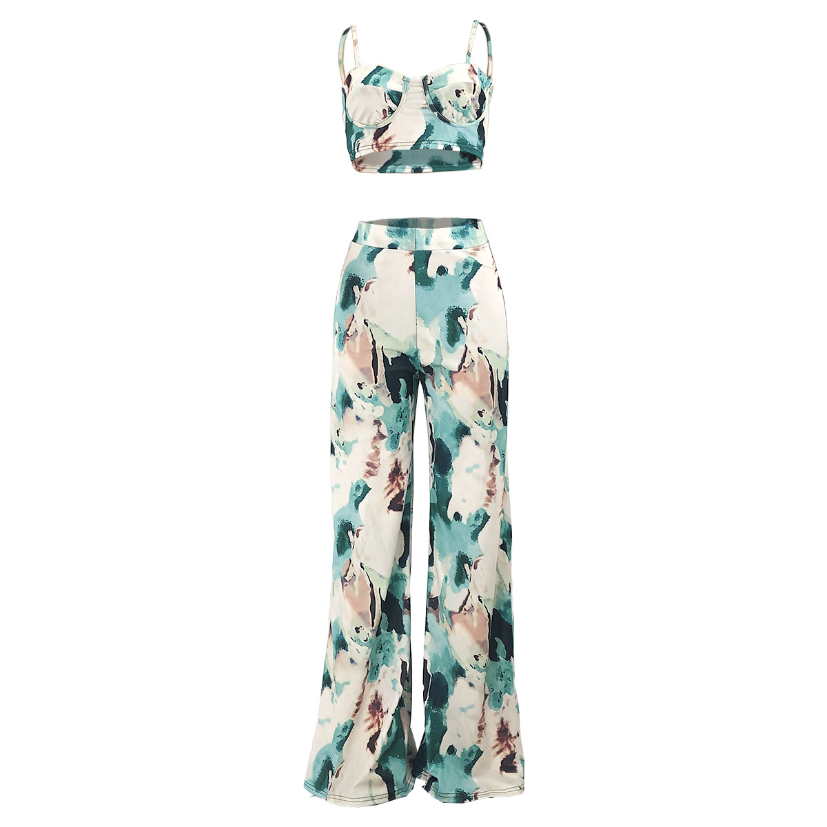 tie-dye wrapped chest camisole and wide leg pants two-piece set NSJZH129044