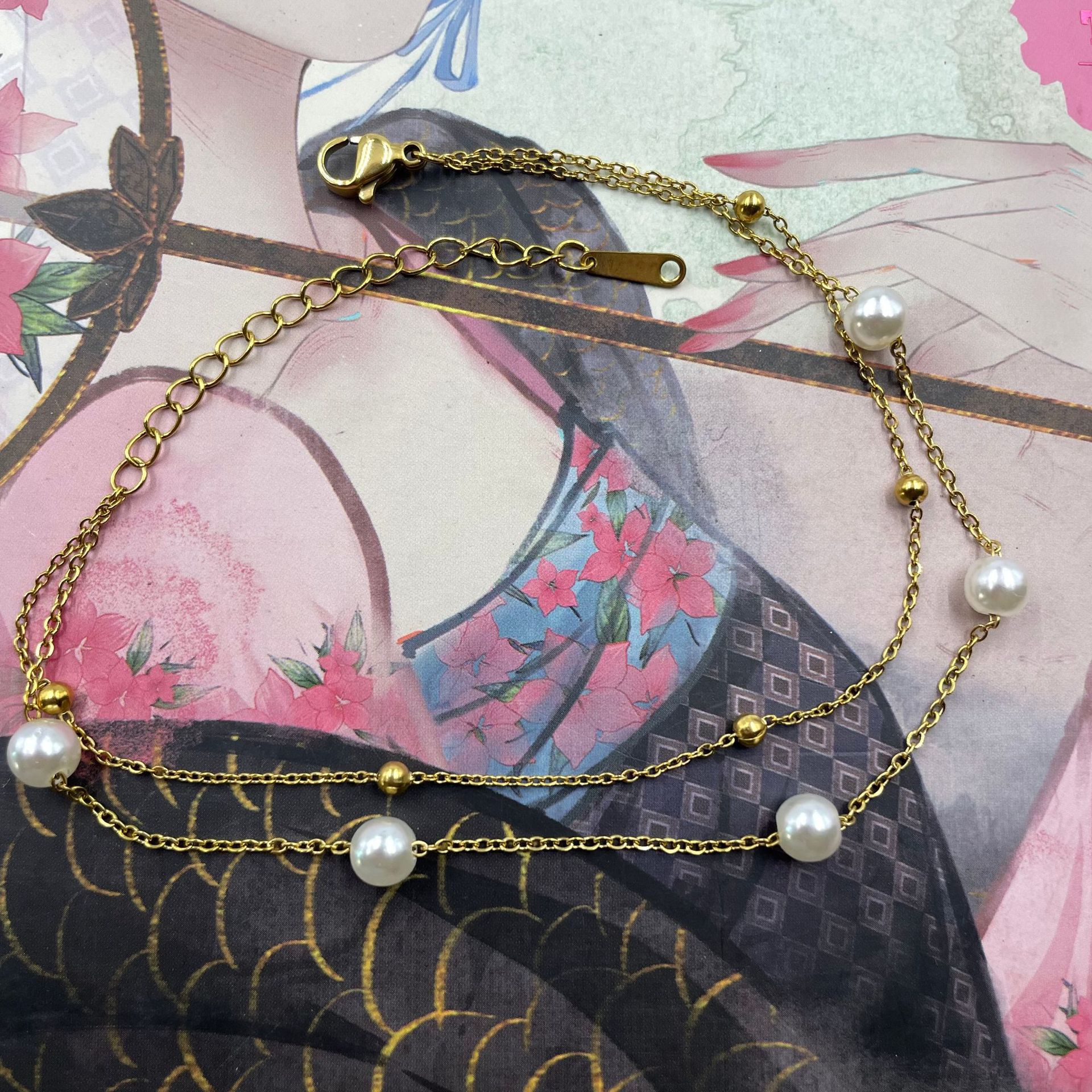 [No hay necesidad de tomar un baño] 2023 nuevo acero de titanio TikTok popular misma perla tobillera pie accesorios para novia