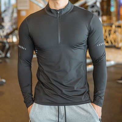 Fitness wear Autumn new pattern Half Zip Bodybuilding Long sleeve ventilation Quick drying Basketball train Tight fitting Athletic Wear