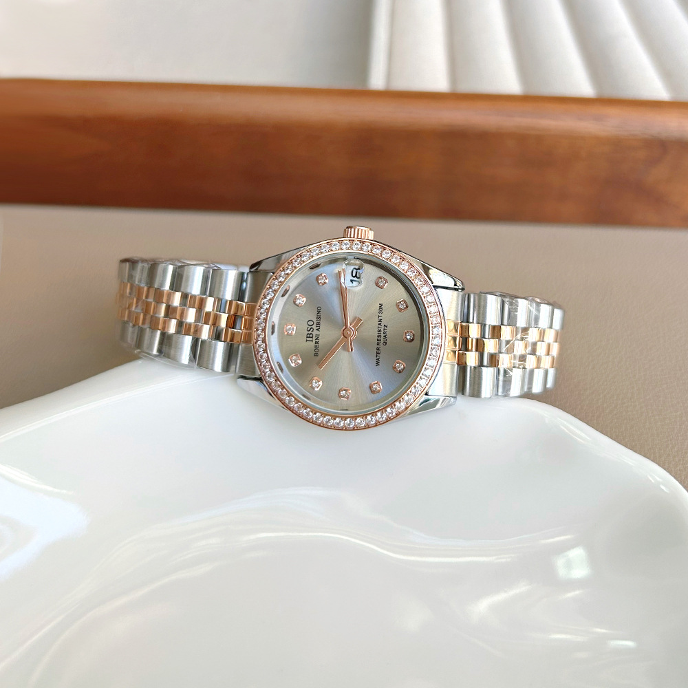Ibso S1079L New Steel Strap Women's Watch with Calendar and Diamond Dial Classic Watch Export Cross-Border