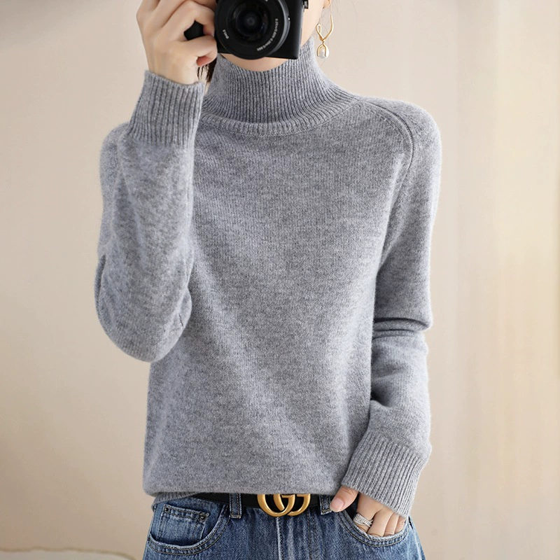 Новая Женская Базовая рубашка с высоким воротником, приталенный пуловер в Корейском стиле с длинными рукавами, Модный мягкий вязаный свитер 2023, осень и зима