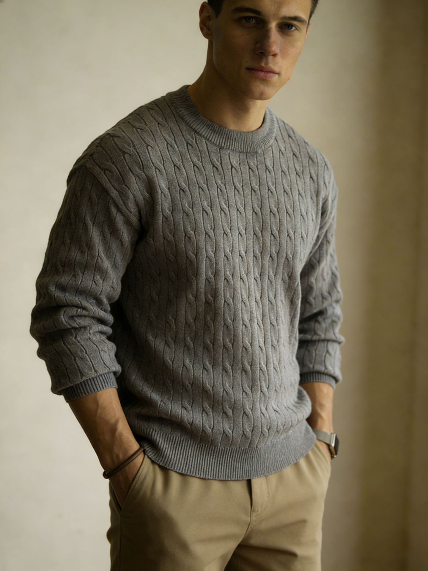 Transfronterizo de ropa de hombre otoño 2025 nuevo suéter de textura tridimensional entrelazado para hombres camisa de punto de fondo de estilo viejo