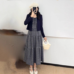 格子时尚套装裙女2025夏季新款洋气减龄显瘦气质针织外搭三件套裙