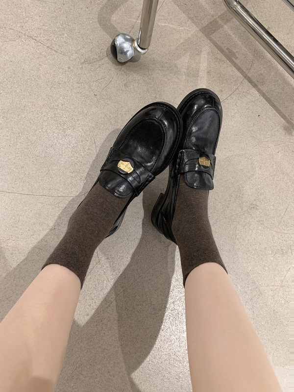 褶皱马皮版~葡萄妈同款复古小金币懒人英伦风乐福鞋单鞋女小皮鞋|undefined