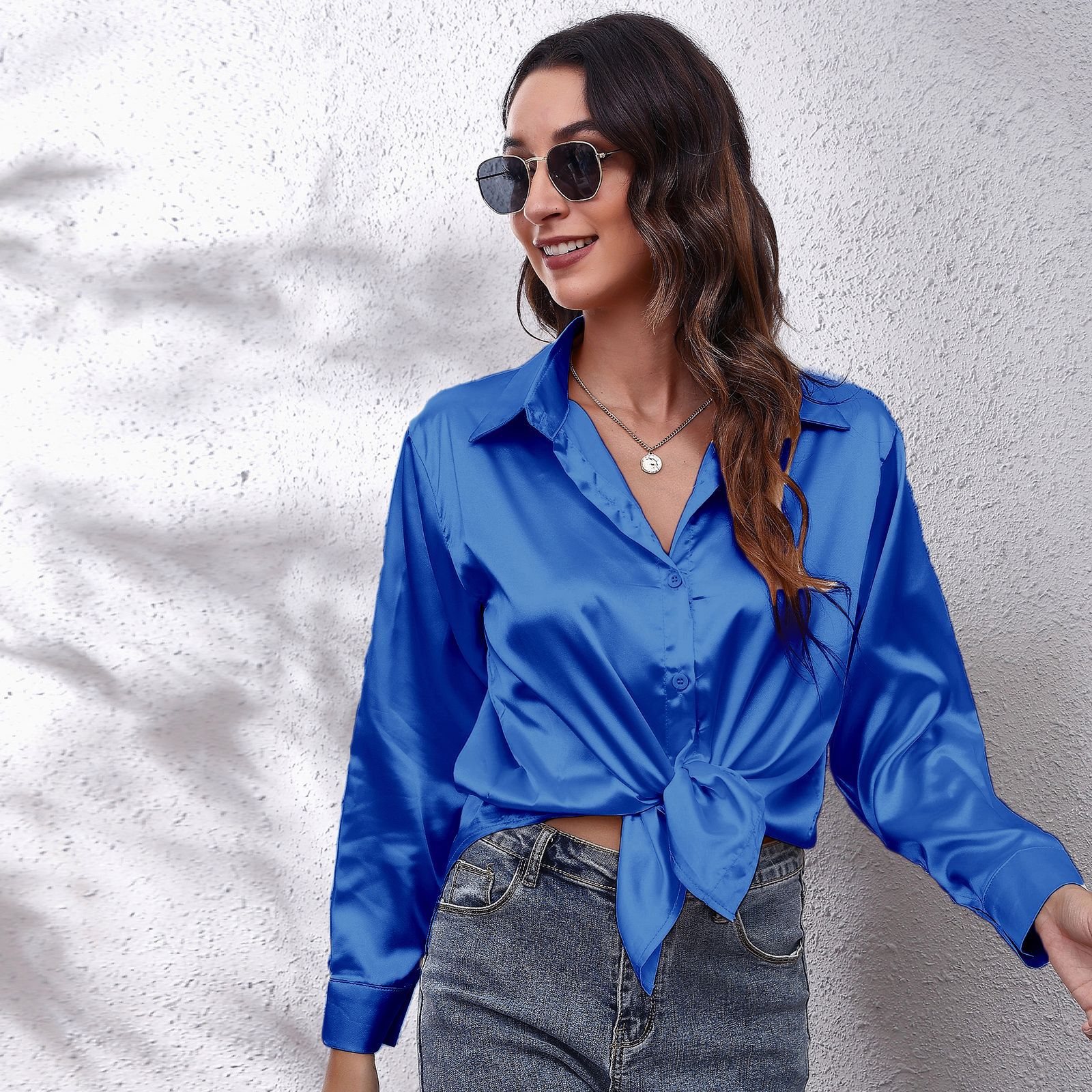 Chemise en Satin pour Femme - Couleur Vert