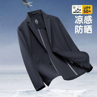 Explosions Summer Sunscreen Suit Men's Jacket 2025 Ice Silk Thin Stretch Seamless Suit Single West Middle-aged and Young People