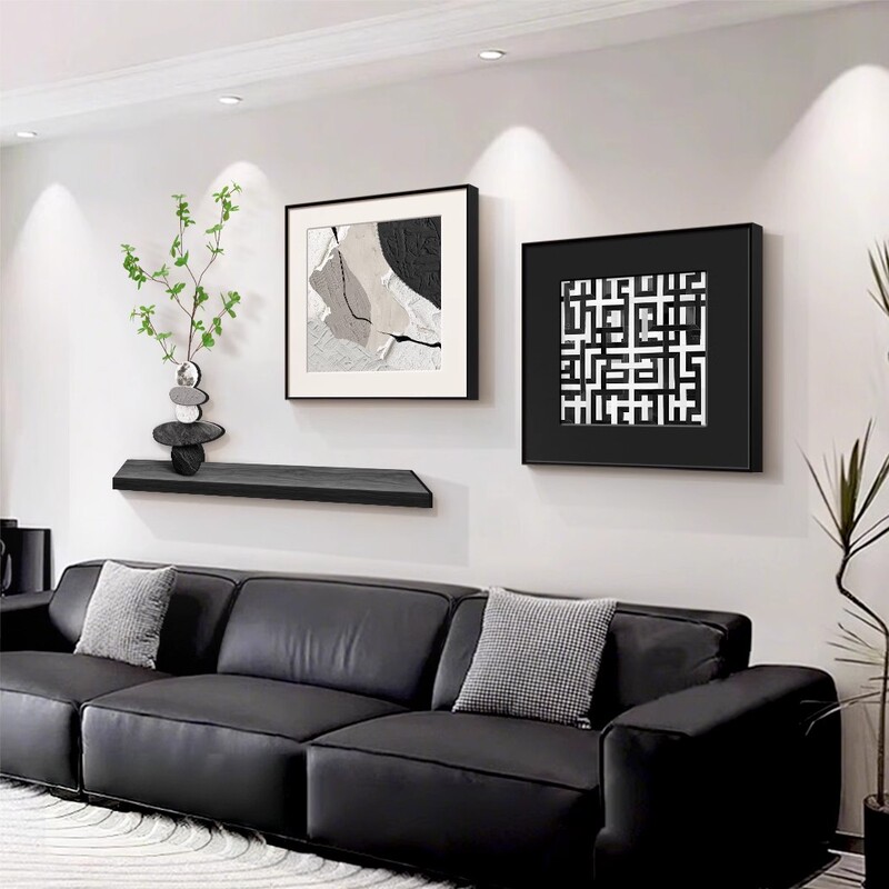 Living Room Decorative Painting Modern Simple Green Plant Sofa Background Wall Hanging Painting Abstract Black and White Mid-Century Style Triptych Mural