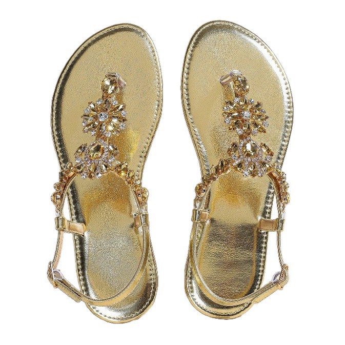 Sandalias africanas con pedrería dorada para mujer, chanclas de verano, pedrería resistente que no se desprenden, directamente de fábrica.