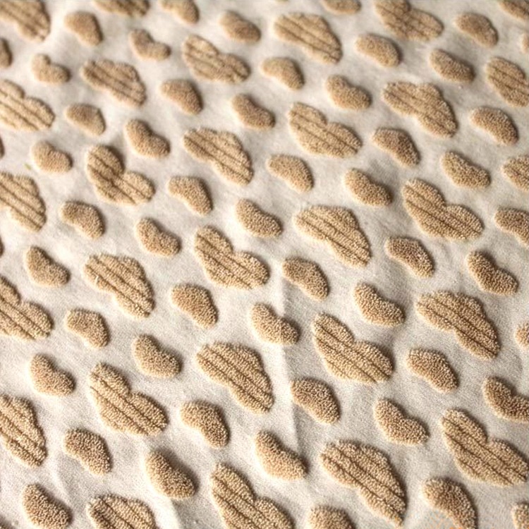 提花CVC毛巾布服装面料针织纬编3D凸点提花天鹅绒毛圈布毛巾布料