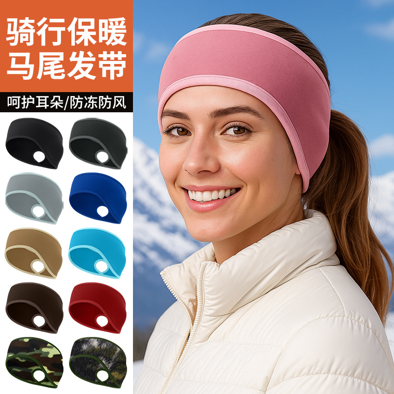 Amazingrun Warm Headband for Women with Ponytail Opening, Large Head Circumference, Sweat-Absorbing Headband, Fleece Running Ear Protection Band