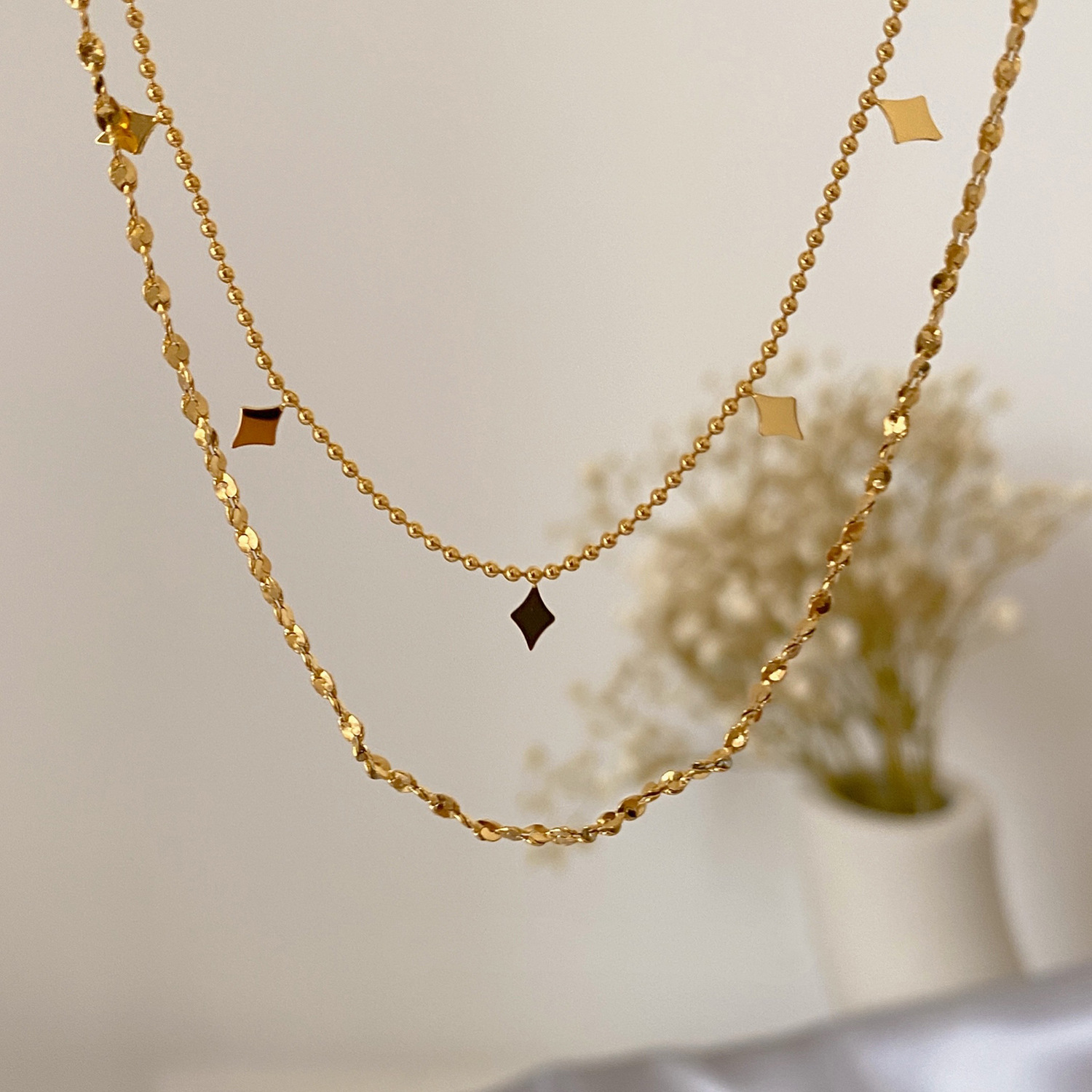 5g Weight 18K Gold Plated Plating Material Simple Style Star Titanium Steel Plating Layered Necklaces 1 Piece